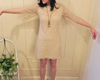Beautiful 1960's White Lace Mini Dress