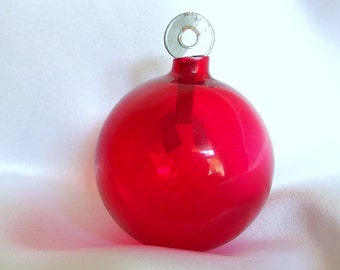 Vintage Unsilvered Christmas Ornament, Red Holiday Ornament with Silvered Paper Hanger