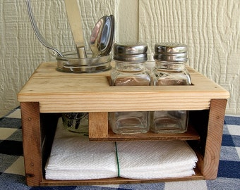 Picnic Table Caddy - Kitchen Table Organizer - Silverware Salt and Pepper Napkin Candle Holder