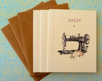 Vintage Sewing Machine Pack of 3 Mini Notecards