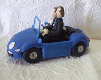 custom bride and groom with car wedding cake topper