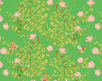 Heather Ross Briar Rose Nanny Bee In Green Fat Quarter