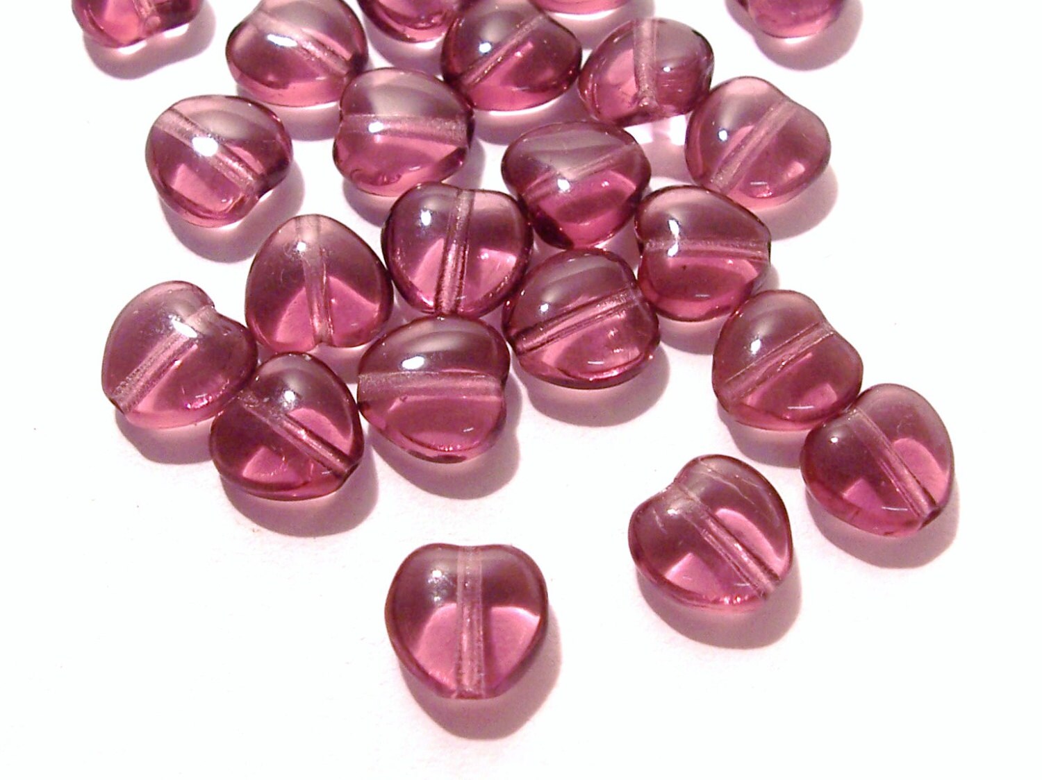 Purple Glass Heart Beads VINTAGE Glass HEART Beads Twenty Five