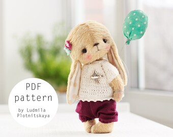 Artist Cute Teddy Bunny pattern, teddy bear bunny, teddy pattern, teddy bear pattern, bunny teddy, soft toy pattern, 4.6 inches