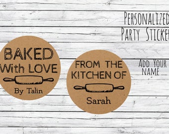Kraft Baked with Love Personalized Baking Labels or Tags Stickers Favors, Made with Love, Baked with Love, Homemade Box Labels