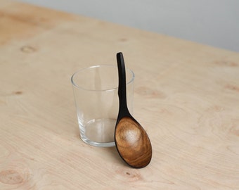 Walnut carved spoon Hand carved wooden spoon Japanese carved spoon Carved serving spoon Black spoon Hand carved japans utensils Wood spoon