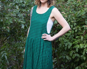 VINTAGE 1990's Black and Green Plaid Jumper Dress