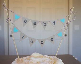 Custom Baby Name Cake Banner, Baby Shower Cake Topper, Baby Shower Cake Bunting Banner, Baby Shower Cake Banner