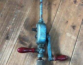 rare vintage shoulder press hand drill 1970s, hand drill, old drill tools, collectable tools, wood handled drill, rustic tools, rare tools