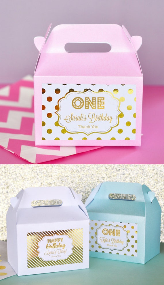 1st Birthday Party Favors Boxes Pink and Gold 1st Birthday