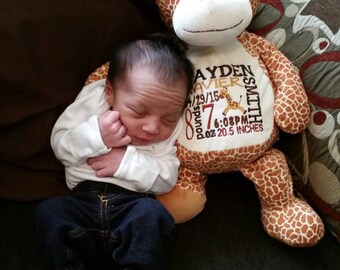 Personalized baby gift, personalized stuffed animal, birth stats, best gift ever, plush, stuffed animal, giraffe, baby shower gift