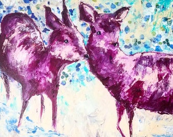 Deer Sisters, archival quality 12x12 wildlife print of original acrylic painting