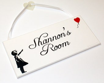 BANKSY Girl With Balloon DOOR PLAQUE personalised with any name