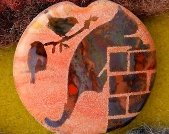 Lampwork Beads "Night Patrol" Handmade Sandblasted Glass SRA ~ Watercolour Iridescent Lustre Cat Bead ~ Warm Neutrals