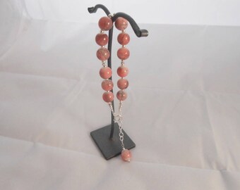 Marbled pink Glass 10 mm Beads Bracelet