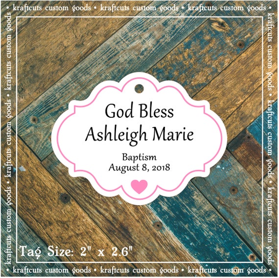 Personalized Baptism, Christening or First Communion God Bless Religious Favor Tags - Baby Girl Pink Border #770 FREE SHIPPING!
