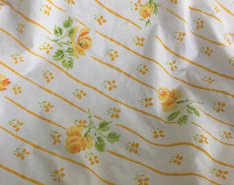 Vintage TWIN FITTED SHEET Yellow Rose Stripe 70s Martex