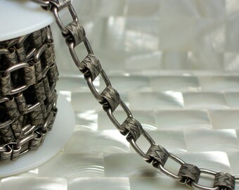 1 Foot Textured Semi Open Woven Scroll Square Link Chain Antique Silver Nickel Free Chain Brass GOTH Jewelry Jewellery Craft Supplies