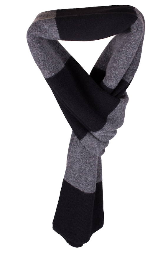 Mens Striped 100 Cashmere Scarf 'Black / Dark Grey'