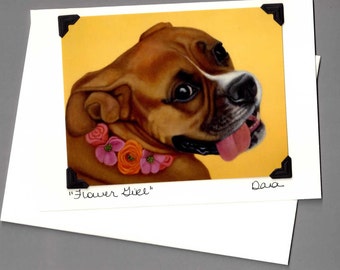 Boxer Card - Boxer Dog Art - Flower Girl Dog Card - 10% Benefits Animal Rescue