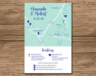 Custom Wedding Map, Event Map, Directions, Locations - PRINTABLE file - Enclosure Card, Invitation Insert with a map