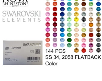 SS 34 Swarovski Element Flatback Not Hotfix 2058 COLOR 144pcs your choice 58 colors to choose from