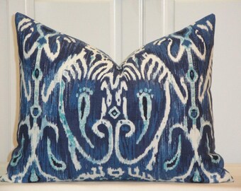 DOUBLE SIDED - Duralee IKAT Decorative Pillow Cover - Throw Pillow - Accent Pillow - Navy Blue Cushion Cover
