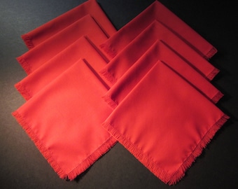 8 handmade 15" red fabric dinner napkins, vintage cotton/polyester fabric, new old stock