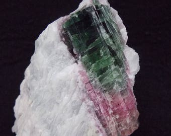 Natural Bicolor Watermelon Pink Green Tourmaline Quartz Crystal Matrix Mineral Specimen Brazil Gemstone