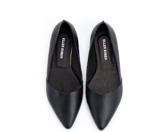 Handmade Leather Shoes / Black Women's Shoes / Flat Shoes / Pointed Toe Flat Shoe / Slip On Shoe / Summer Shoes / Evening Shoes - Barcelona