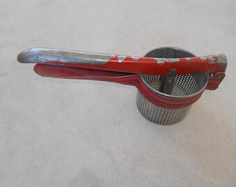 Vintage Red Handle Potato Ricer, Unmarked