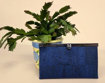 Rozy Wallet in blue cork and batik cotton