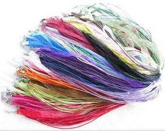 100 pieces Mixed Colors Voile Organza RIBBON CORD NECKLACES.