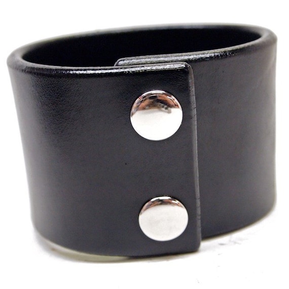 Black leather cuff wristband 2 inch wide American bridle leather Bracelet Handmade for YOU in New YorkC by Freddie Matara