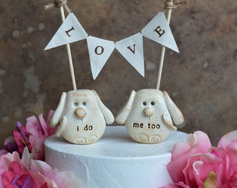 Dogs wedding cake topper... i do, me too dogs and LOVE banner included...package deal
