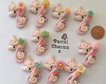 handmade clay charm pink and lilac flower unicorns unicorn clay charm