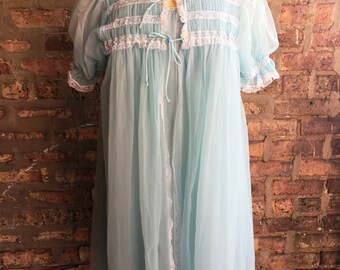 1960s Blue Chiffon Peignoir Miss Elaine Medium