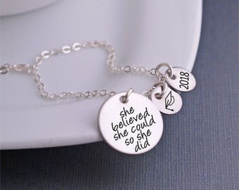 She Believed She Could So She Did Jewelry Inspirational Necklace, Graduation Gift for Girl,