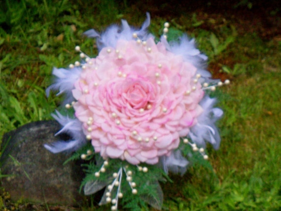 Glamelia Bouquet Cotton Candy Pink Petals, Pearls and Feathers