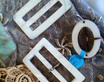Ornate Antique Buckles - Mother of Pearl - Downton Abbey - Edwardian Era - Sash Buckles - Wedding Notions - Renaissance - Shoe Accessories