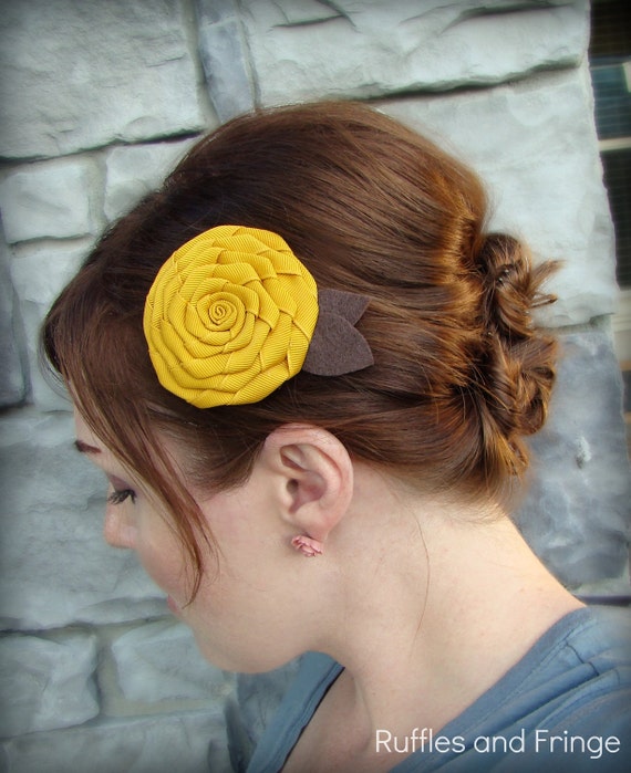 Items similar to Mustard Yellow Folded Rose Hair Clip for Adults and