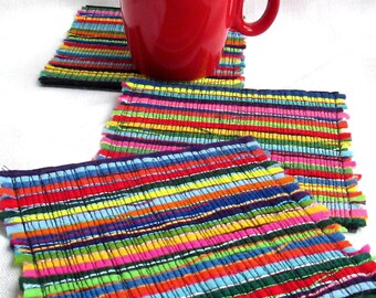2 Felt drink coasters, Fabric coaster set, Handmade cup coasters, Housewarming gift, Multicolor coasters, Modern coasters Red table coasters