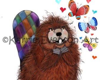 Beaver art, in love with butterflies