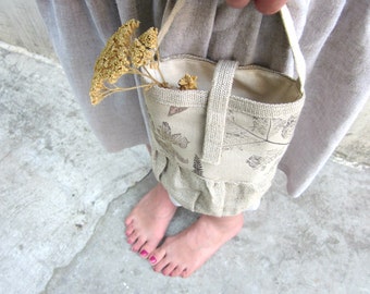 Small Bag, autumn, hand printed, hand stamped linen, naturalistic