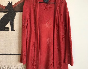 Burnt Orange Boho Hooded Cardigan