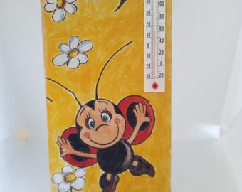 paint and decoupage technique Ladybug thermometer