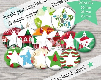 Christmas stars - Images Digital diameter 20 / 25 / 30 mm