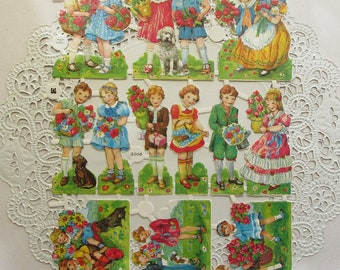 Vintage EAS Germany Die Cut Paper Scraps Children And Their Pets Circa 1950s EAS 3006