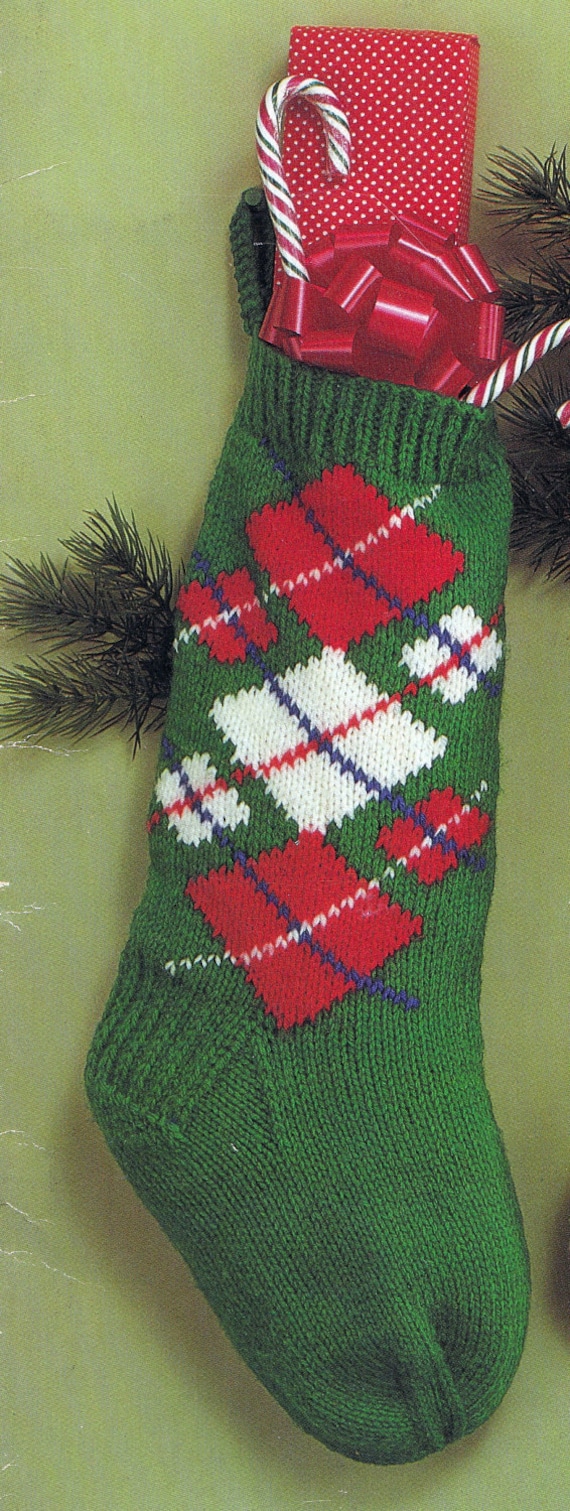 Knit Christmas Argyle Stocking Vintage Knitting PDF PATTERN