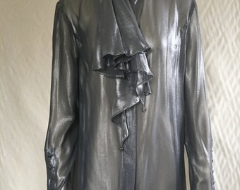 Silver Blouse Metallic Fabric Vintage Italian Made Gianfranco Ferre Designer
